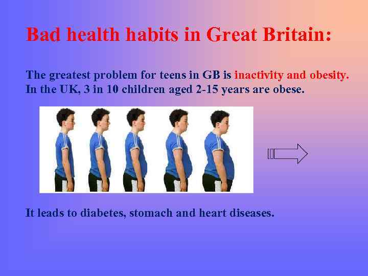 Bad health habits in Great Britain: The greatest problem for teens in GB is