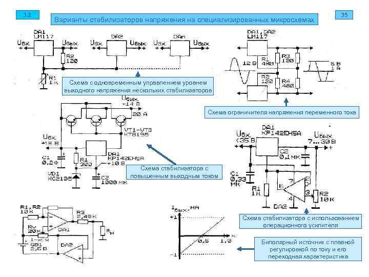 3. 2 35 Варианты стабилизаторов напряжения на специализированных микросхемах Схема с одновременным управлением уровнем