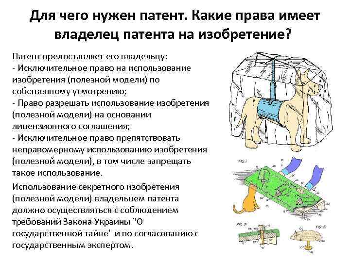   Для чего нужен патент. Какие права имеет  владелец патента на изобретение?