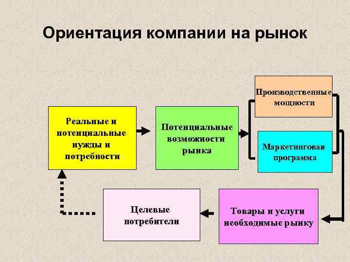 Ориентация компании на рынок Производственные мощности Реальные и Потенциальные потенциальные возможности нужды и Маркетинговая