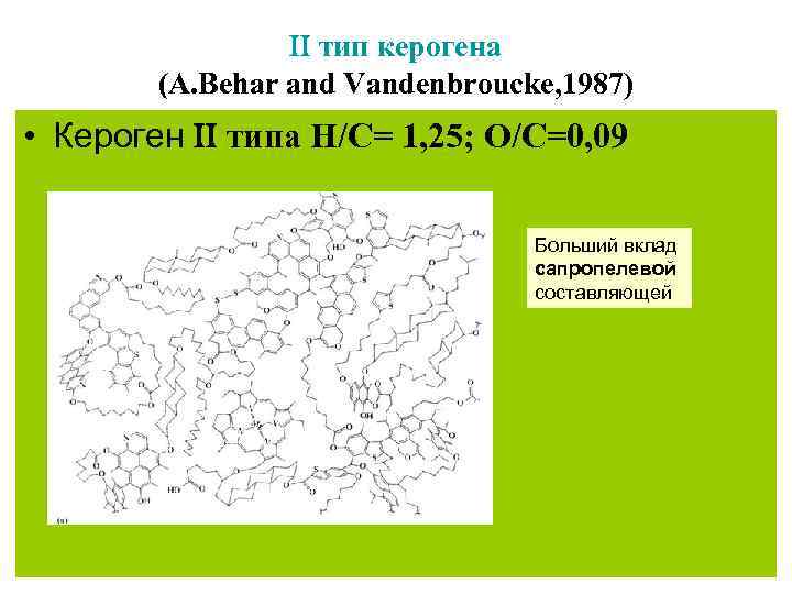  тип керогена (A. Behar and Vandenbroucke, 1987) • Кероген типа Н/С= 1, 25;