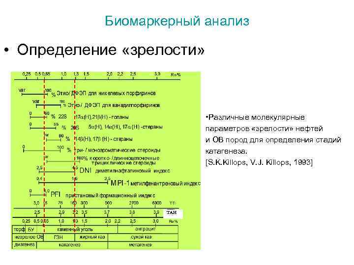  Биомаркерный анализ • Определение «зрелости» • Различные молекулярные параметров «зрелости» нефтей и ОВ