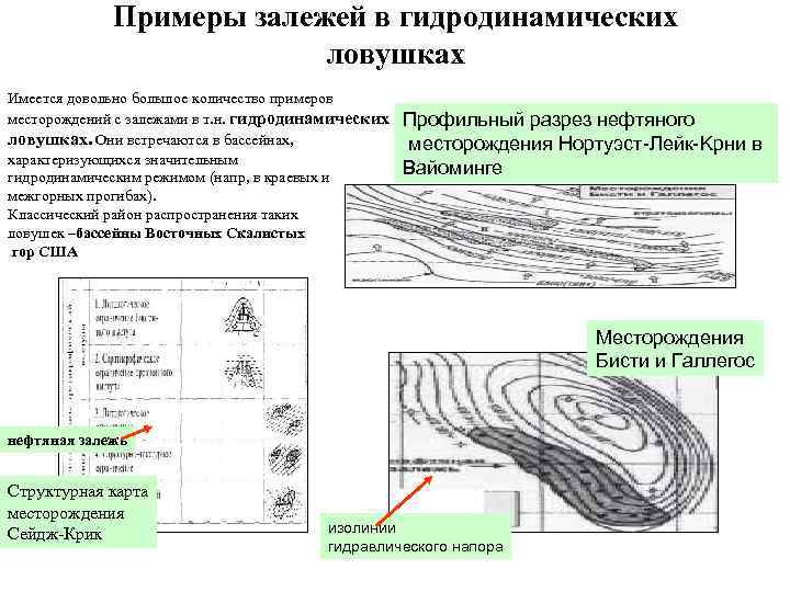  Примеры залежей в гидродинамических ловушках Имеется довольно большое количество примеров месторождений с залежами