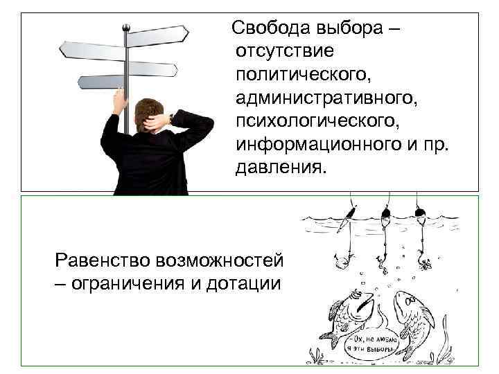  Свобода выбора – отсутствие политического, административного, психологического, информационного и пр. давления. Равенство возможностей