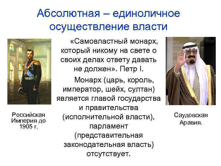   Парламентская - власть монарха ограничена представительным органом  (парламентом)   