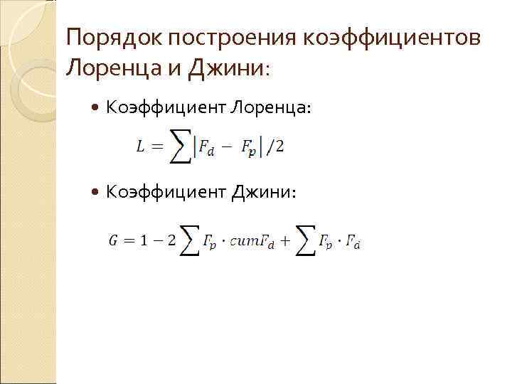 Порядок построения коэффициентов Лоренца и Джини: Коэффициент Лоренца: Коэффициент Джини: 