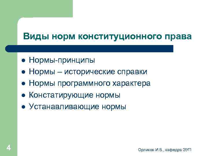  Виды норм конституционного права l Нормы-принципы l Нормы – исторические справки l Нормы