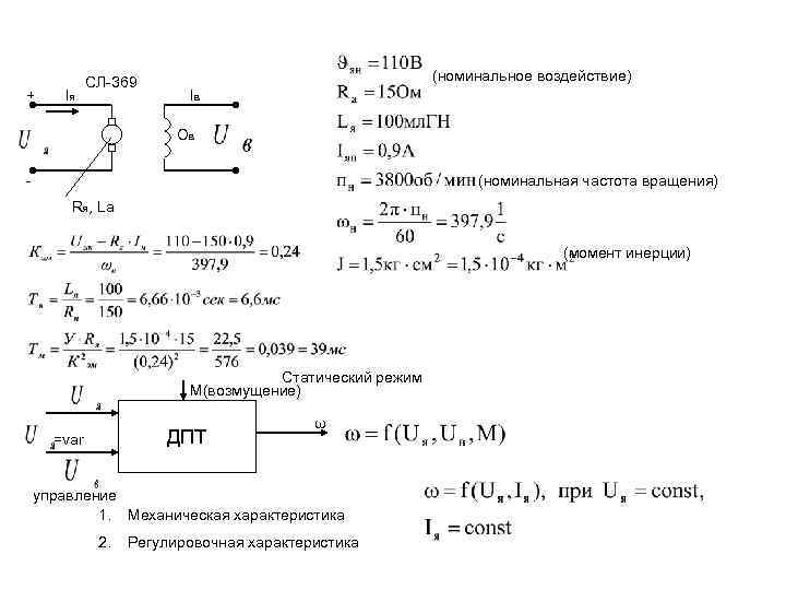  СЛ-369 (номинальное воздействие) + Iя Iв Ов - (номинальная частота вращения) Rя, Lа