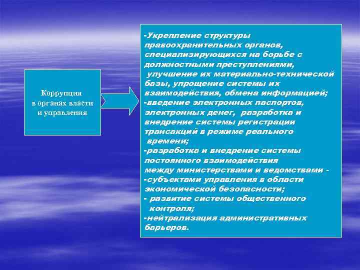  -Укрепление структуры правоохранительных органов, специализирующихся на борьбе с должностными преступлениями, улучшение их материально-технической