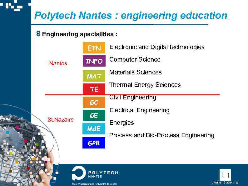 Polytech Nantes : engineering education 8 Engineering specialities : ETN Electronic and Digital technologies