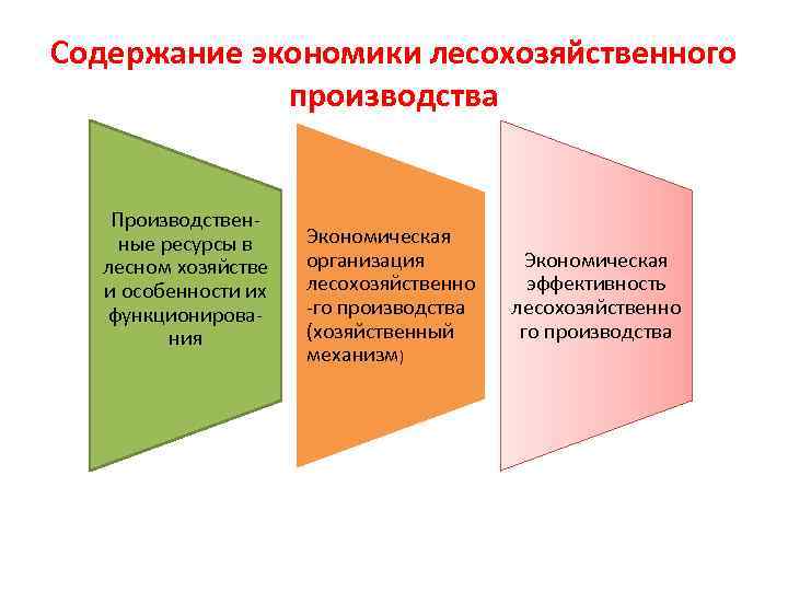 Содержание экономики лесохозяйственного   производства Производствен- ные ресурсы в Экономическая  лесном хозяйстве