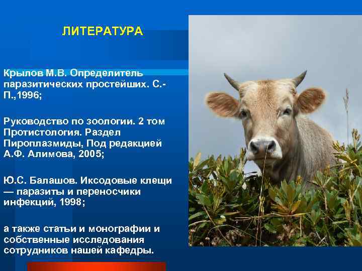    ЛИТЕРАТУРА  Крылов М. В. Определитель паразитических простейших. С. - П.