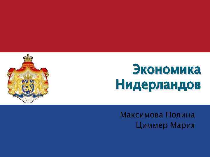  Экономика Нидерландов Максимова Полина  Циммер Мария 
