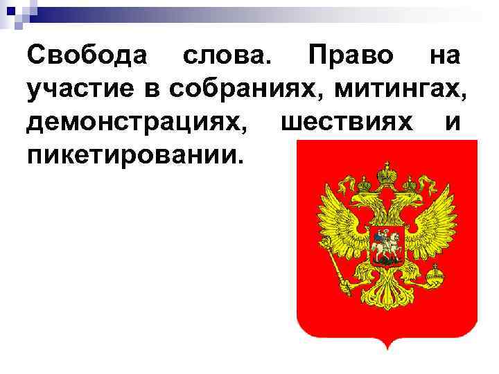 Свобода слова. Право на участие в собраниях, митингах, демонстрациях, шествиях и пикетировании. 
