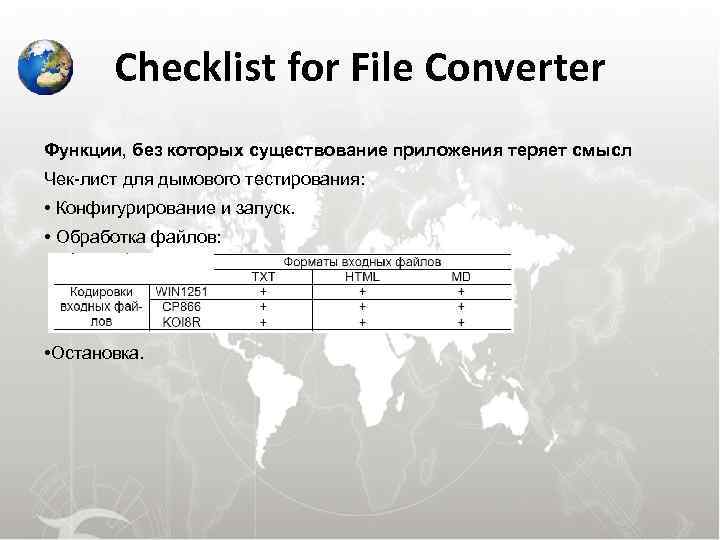   Checklist for File Converter Функции, без которых существование приложения теряет смысл Чек-лист