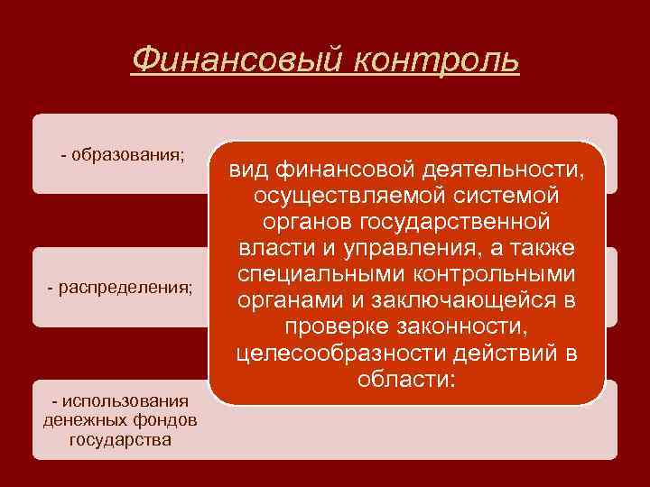  Финансовый контроль - образования; вид финансовой деятельности, осуществляемой системой органов государственной власти и