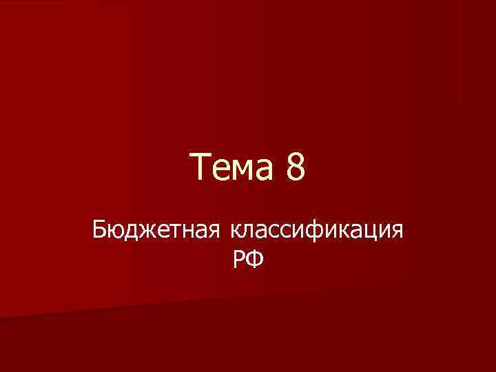  Тема 8 Бюджетная классификация РФ 