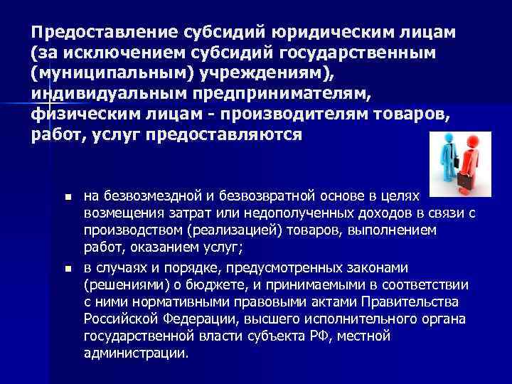 Предоставление субсидий юридическим лицам (за исключением субсидий государственным (муниципальным) учреждениям), индивидуальным предпринимателям, физическим лицам