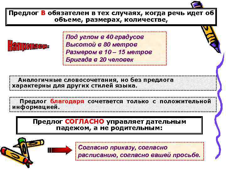 Предлог В обязателен в тех случаях, когда речь идет об объеме, размерах, количестве, Под