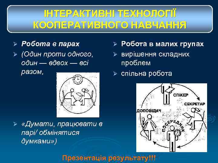   ІНТЕРАКТИВНІ ТЕХНОЛОГІЇ  КООПЕРАТИВНОГО НАВЧАННЯ Ø Робота в парах  Ø Робота