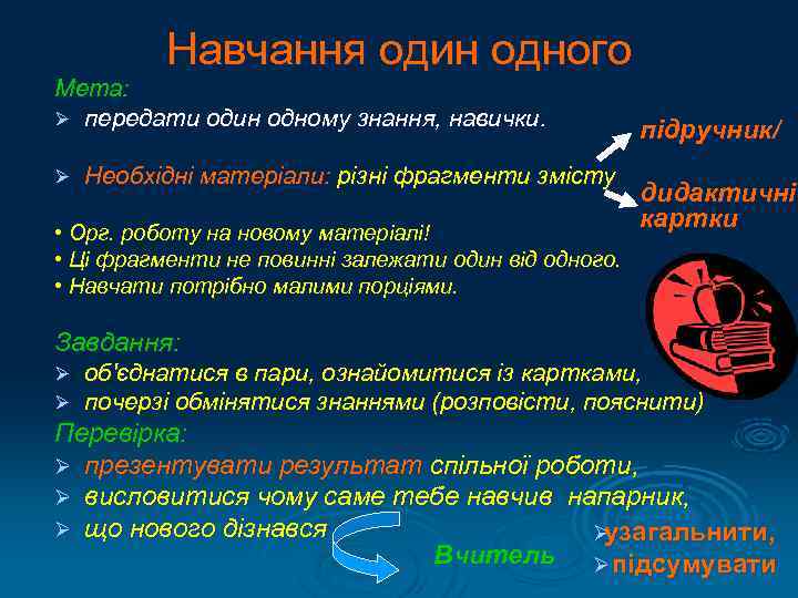    Навчання один одного Мета: Ø передати один одному знання, навички. 