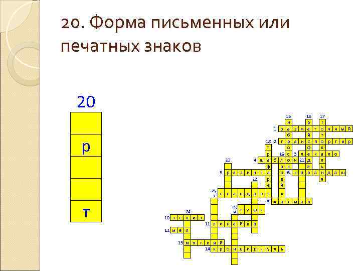 20. Форма письменных или печатных знаков 20 р т 1 р 18 2 т