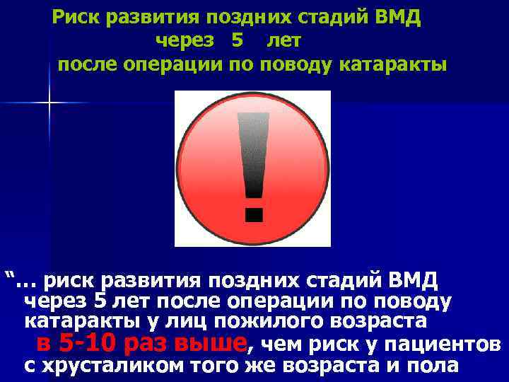  Риск развития поздних стадий ВМД через 5 лет после операции по поводу катаракты