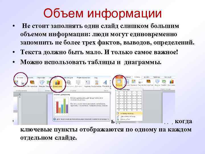  Объем информации • Не стоит заполнять один слайд слишком большим объемом информации: люди