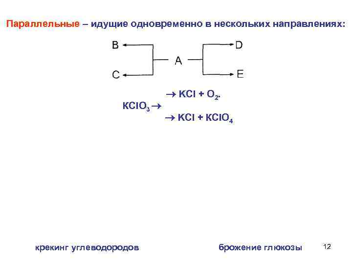  Параллельные – идущие одновременно в нескольких направлениях: KCl + О 2. КСl. O