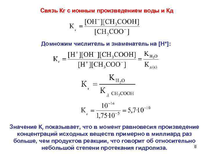    Связь Кг с ионным произведением воды и Кд   