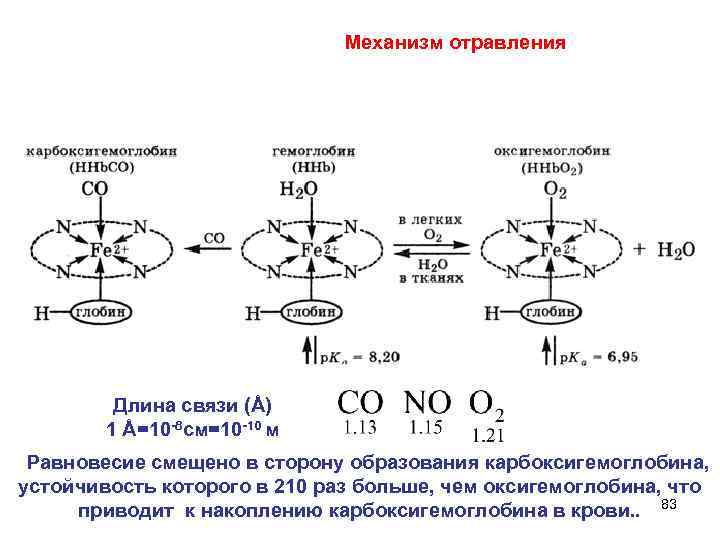  Механизм отравления Длина связи (Å) 1 Å=10 -8 см=10 -10 м Равновесие смещено