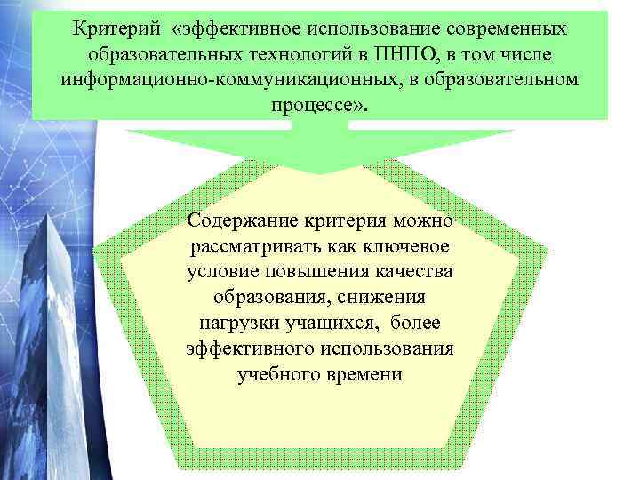  Критерий  «эффективное использование современных  образовательных технологий в ПНПО, в том числе