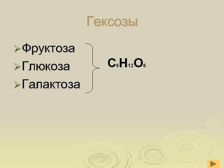  Гексозы Ø Фруктоза Ø Глюкоза СН О 6 12 6 Ø Галактоза 