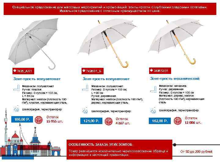 Специальное предложение для массовых мероприятий и промо-акций: зонты-трости с глубокими сладскими остатками.  