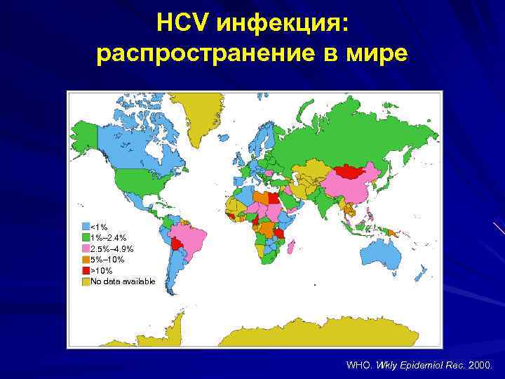  HCV инфекция: распространение в мире <1% 1%– 2. 4% 2. 5%– 4. 9%