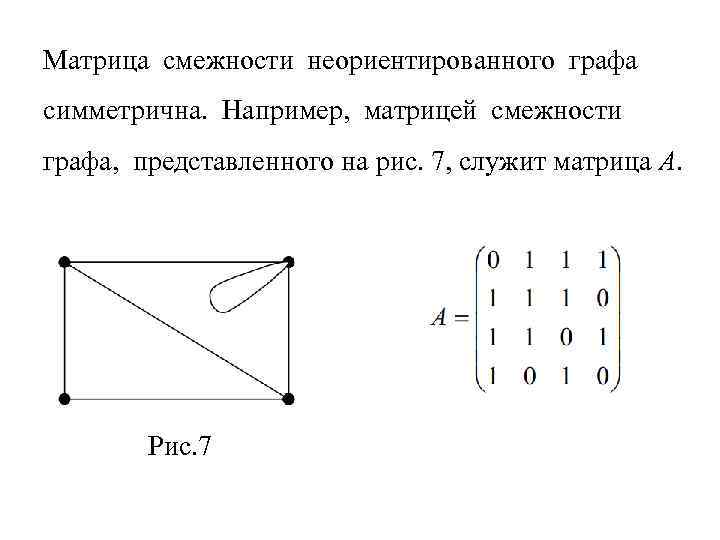 Симметричная матрица. Неориентированный Граф матрица смежности. Матрица смежности простого неориентированного графа. Матрица смежности вершин неориентированного графа. Матрица смежности неориентированного графа симметрична.