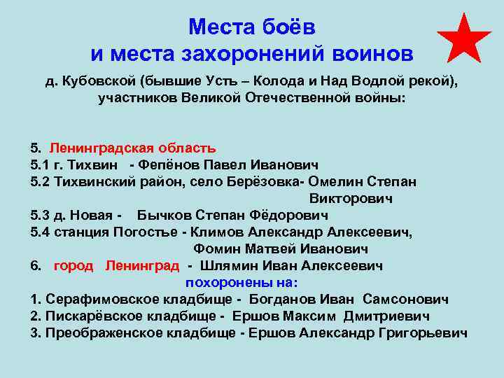     Места боёв   и места захоронений воинов  д.