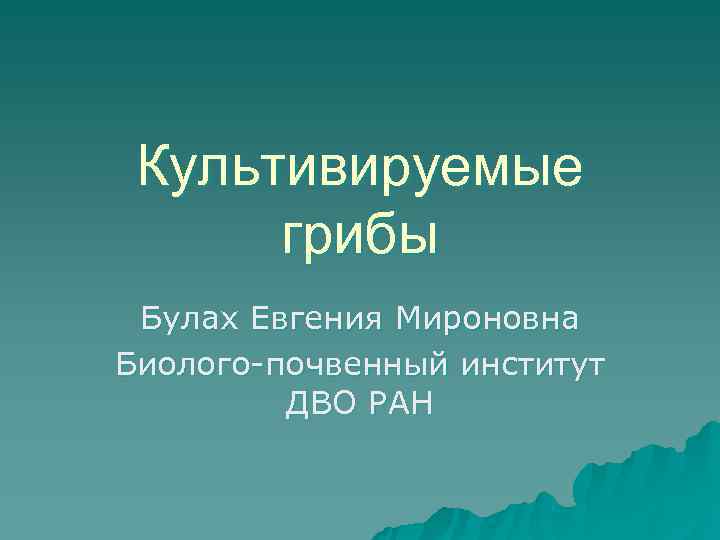  Культивируемые  грибы Булах Евгения Мироновна Биолого-почвенный институт   ДВО РАН 