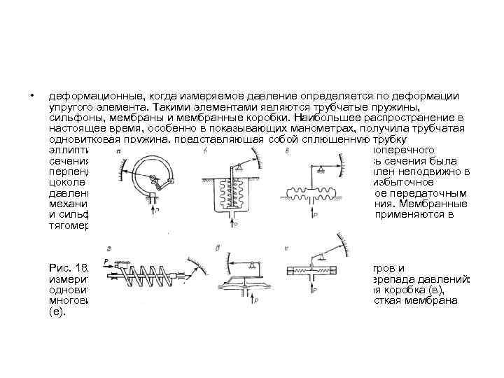  • деформационные, когда измеряемое давление определяется по деформации упругого элемента. Такими элементами являются