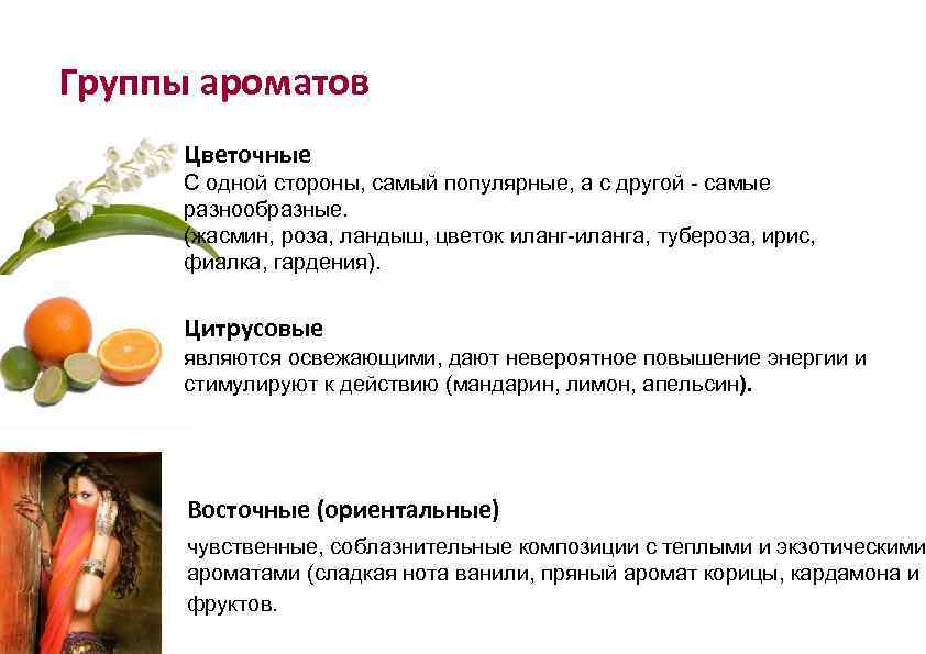 Группы ароматов Цветочные С одной стороны, самый популярные, а с другой - самые разнообразные.