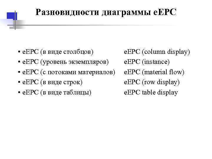  Разновидности диаграммы e. EPC • e. EPC (в виде столбцов) e. EPC (column