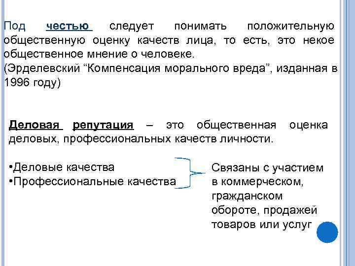 Под  честью  следует  понимать  положительную общественную оценку качеств лица, то