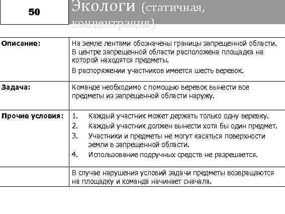  50   Экологи (статичная,    концентрация) Описание:   На