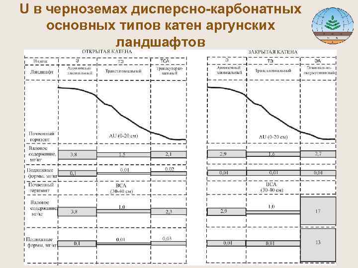 U в черноземах дисперсно-карбонатных основных типов катен аргунских ландшафтов 