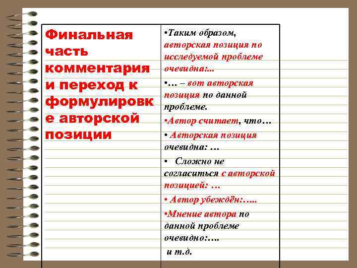 Финальная • Таким образом, авторская позиция по часть исследуемой проблеме комментария очевидна: . .