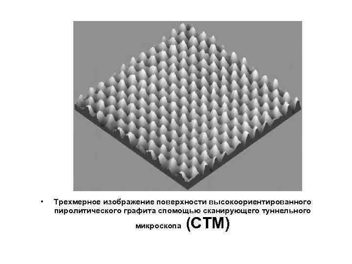  • Трехмерное изображение поверхности высокоориентированного пиролитического графита спомощью сканирующего туннельного микроскопа (СТМ) 