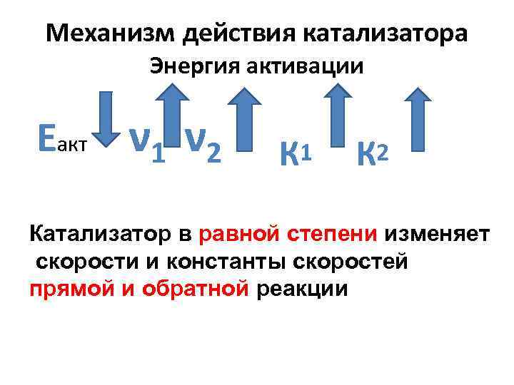  Механизм действия катализатора Энергия активации Еакт ν 1 ν 2 К 1 К