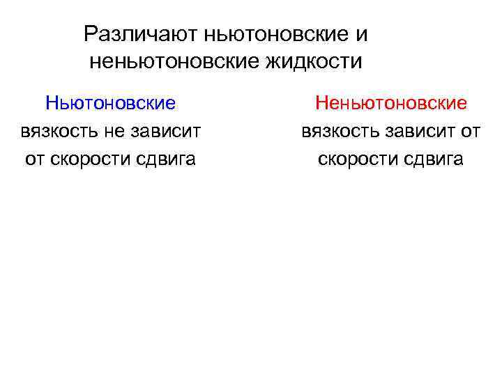 Различают ньютоновские и неньютоновские жидкости Ньютоновские Неньютоновские вязкость не зависит Различают ньютоновские и неньютоновские жидкости Ньютоновские Неньютоновские вязкость не зависит