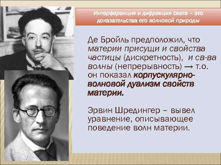  Интерференция и дифракция света – это доказательства его волновой природы Де Бройль предположил,