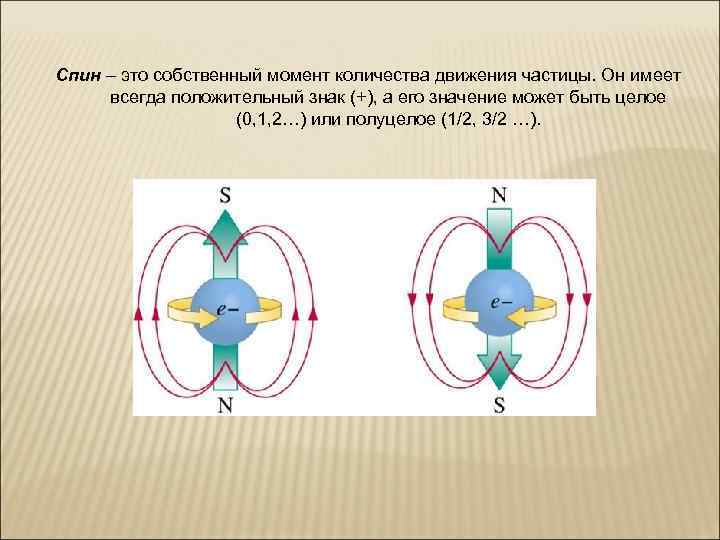 Спин – это собственный момент количества движения частицы. Он имеет всегда положительный знак (+),